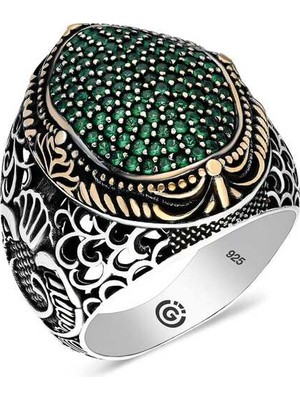 Fm 💎 Premium 925 Ayar Ithal Gümüş Yeşil Zirkon Taşlı Oval Erkek Yüzük - 24 Ölçü