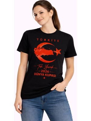 MidasTech Kadın Türkiye Ay Yıldız 2026 Dünya Kupasi Taraftar Forma T-Shirt - Siyah