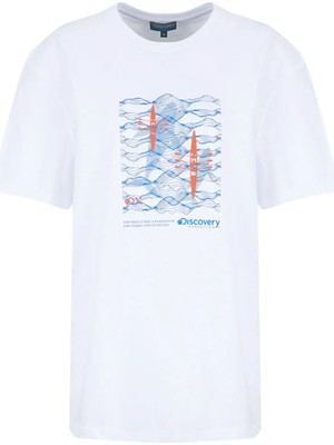 Discovery Expedition D6SM-TST3788 Beyaz Bisiklet Yaka Relaxed Baskılı Erkek T-Shirt