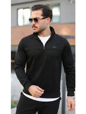 Stores36 Erkek Süet Yarım Fermuar Dik Yaka Sweat