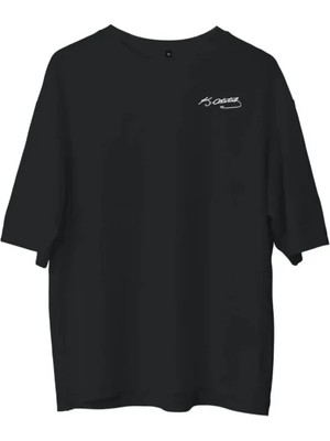 Stores36 Unisex Bisiklet Yaka Baskılı Oversize T-Shirt - Siyah