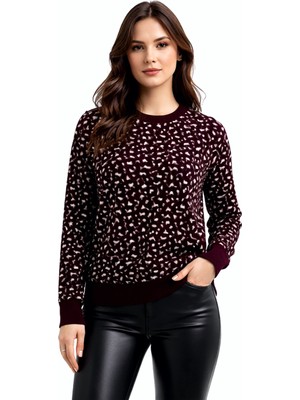 Gürkan Kadın Leopar Desen Triko Kazak BGL-ST05287