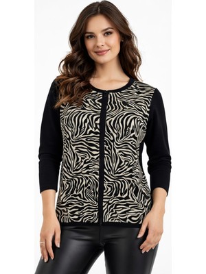 Gürkan Kadın Zebra Desen Triko Kazak BGL-ST05286