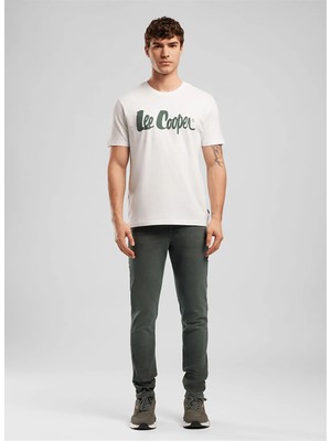 Lee Cooper Londonlogo Erkek Regular Fit %100 Pamuk Baskılı Bisiklet Yaka T-Shirt Beyaz