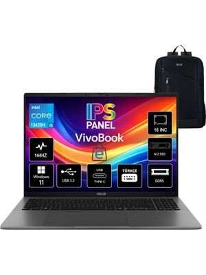 Asus Vivobook S16 S3607VA-RP045 Intel Core I5 13420H 24GB 512GB SSD Windows 11 Pro 16" 144Hz Wuxga Taşınabilir Bilgisayar+Boz Çanta
