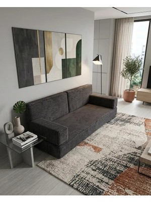 Bakırözü Home Premium Fitilli Kadife Kumaş, Modüler Dinlenme Koltuğu , Yer Yatağı ve Koltuk Takımı - Antrasit