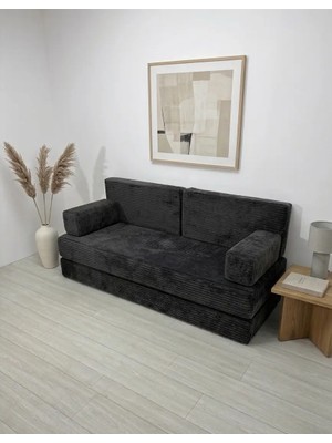 Bakırözü Home Premium Fitilli Kadife Kumaş, Konforlu Yer Kanepesi ,modüler Koltuk Takımı - Antrasit