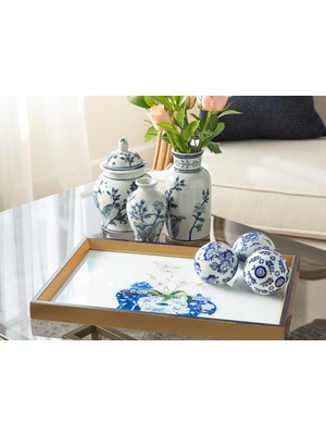 English Home Bleu Blanc Cam Dekoratif Tepsi Gold