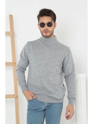 Stores36 Erkek Yarım Boğaz Triko Kazak Yumuşak Dokulu Pamuklu Ince Dokuma, Uzun Kollu Rahat Regular Kalıp - Gri