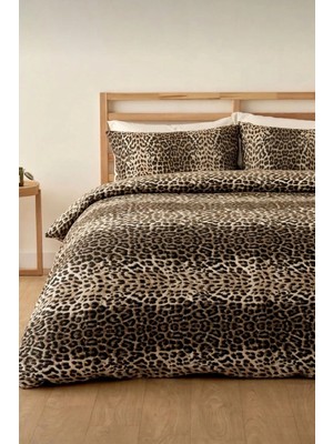 Laliva Leopar Desenli Çift Kişilik Lastikli Çarşaflı Nevresim Takımı