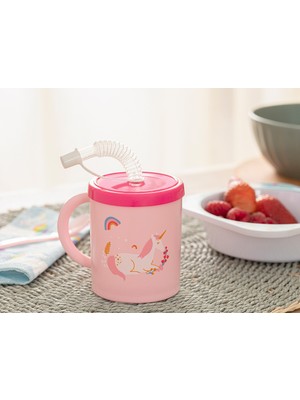 English Home Little Unicorn Pembe Plastik Pipetli Bardak 210 ml Çocuklar İçin Eğlenceli Tasarım