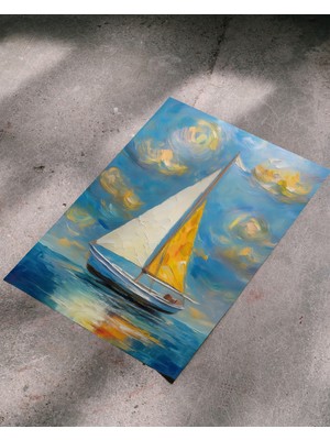 Rosaart Modern Yelkenli Poster–deniz Temalı Soyut Çerçevesiz Poster Duvar Dekoru