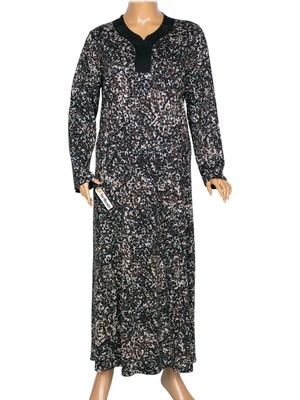 Hermevsim Hesna Kadın Demet Büyük Beden Kuplu Boydan Siyah Elbise Desen 3