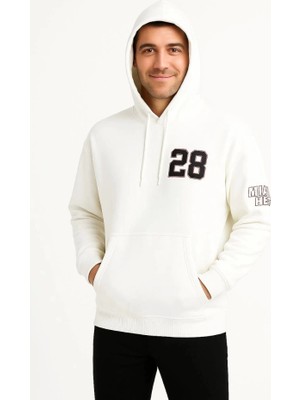 Stores36 Üç Iplik Kapüşonlu Ön ve Arka Baskılı Sweatshirt Hoodie - Beyaz