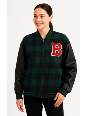 Stores36 Kolları Suni Deri Içi Astarlı Oduncu Kolej Içi Ceket - Haki