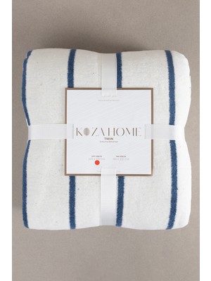 Koza Home Twin Battaniye Soft Pamuklu Çift Kişilik Battaniye Mavi Krem