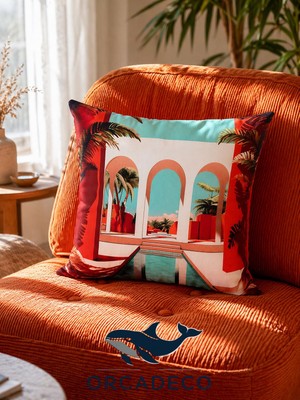 Orcadeco-Vintage Arabalı Ayıcık Desenli Dekoratif Kırlent Kılıfı 45X45 – Modern Salon & Çocuk Odası Yastık
