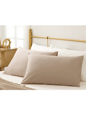 English Home Düz Pamuklu 2'li Yastık Kılıfı Kahve Köpüğü