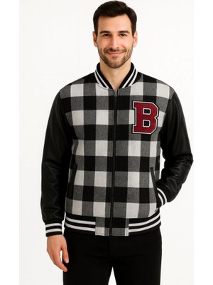 Stores36 Kolları Suni Deri Içi Astarlı Oduncu Kolej Içi Ceket - Gri