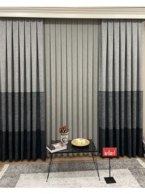 Brillant Fon Perde Gri Keten Zemin Örgü Detaylı Desen 90 x 270 cm Normal Pile Özellikli
