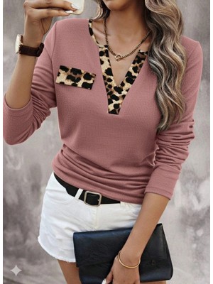 Stores36 Kadın Uzun Kollu V Yakalı Kaşkorse Bluz