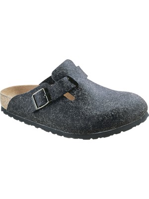 Füme Renkli Birkenstock Kadın Terlik, Düz Topuk, %100 Deri İç Materyal, Konforlu Ev Kullanımı