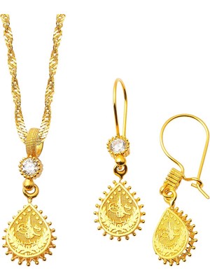 Bilezikci Damla Tuğra Kolye & Küpeli Altın Set