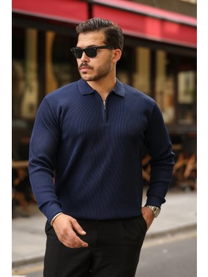 Stores36 Erkek Selanik Örme Yakalı Uzun Kollu Triko