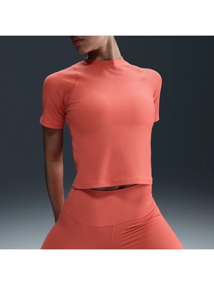 Nike Kadın Turuncu Zenvy Rib Dri-Fit Kısa Kollu Spor Crop Tişört | HF2772-814