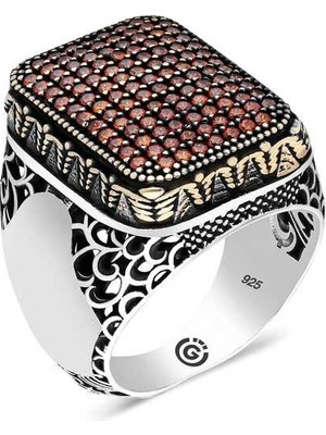 Fm 💎 Premium 925 Ayar Ithal Gümüş Kırmızı Zirkon Taşlı Kare Erkek Yüzük - 21 Ölçü