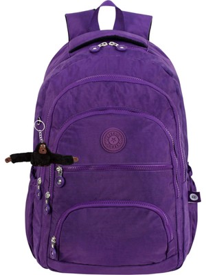 Just Polo  2'li Set Lüx Krinkıl Kumaş Lise ve Ortaokul Sırt Çantası + Kalemlik, Maymun Anahtarlık Hediyeli