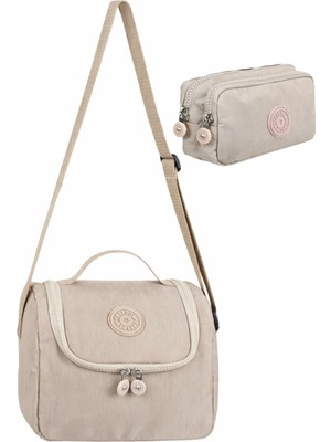 Just Polo  3’lü Set Krinkıl Kumaş Çanta + Termal Beslenme Çantası + Kalemlik, Maymun Anahtarlık Hediyeli