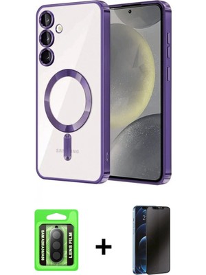İlk El Grup Ieg™ Galaxy A26 Kılıf Nova Işık Özel Seri - Siyah 3D Antistatik Hayalet Cam Ekran Koruyucu + Siyah Raze Metal Kamera Lens