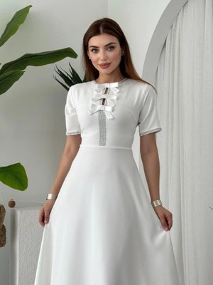 Stores36 Wera Taşlı Fiyonk Detaylı Elbise