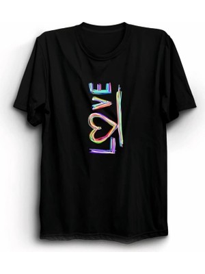 Stores36 Sevgililer Günü Için Özel Tasarım Love Baskılı T-Shirt - Siyah