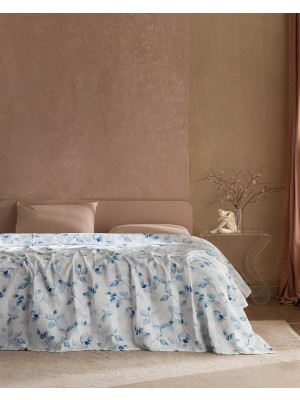 Madame Coco Rumilly Tek Kişilik %100 Pamuk Karde Baskılı Pike - Mavi