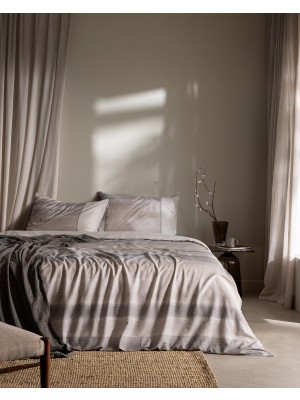 Madame Coco Candide Çift Kişilik %100 Pamuk Madame Coco Crep Baskılı Çarşaflı Nevresim Takımı - Gri/bej