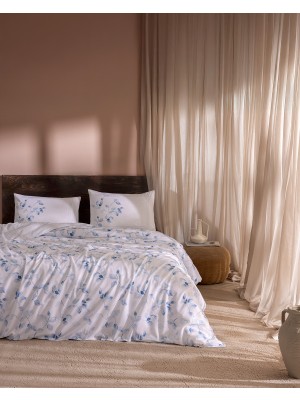 Madame Coco Rumily Çift Kişilik %100 Pamuk Ranforce Baskılı Çarşaflı Nevresim Takımı - Mavi