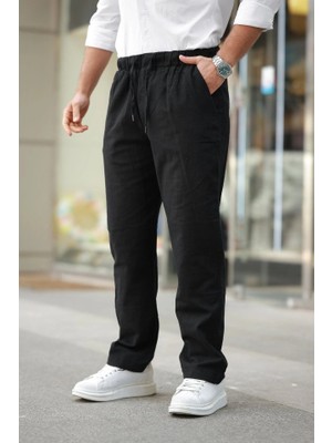 Stores36 Erkek Beli Lastikli Keten Rahat Pantolon