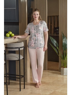 Aqua Kısa Kol Desenli Pijama Takımı Cossybyaqua 26995(GENIŞ Beden Aralığı)