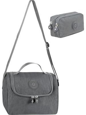 Just Polo  3’lü Set Krinkıl Kumaş Çanta + Termal Beslenme Çantası + Kalemlik, Maymun Anahtarlık Hediyeli