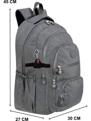 Just Polo  5 Bölmeli Lüx Krinkıl Kumaş Lise ve Ortaokul Sırt Çantası + Maymun Anahtarlık Hediyeli