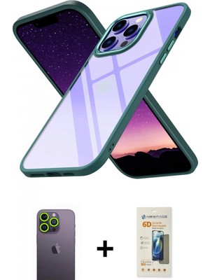 İlk El Grup Ieg™ iPhone 13 Pro Max Kılıf Nova Işık Serisi - Siyah 6d Mat Seramik Hayalet Nano Ekran Koruyucu + Yeşil Neon Fosforlu Kamera Lens