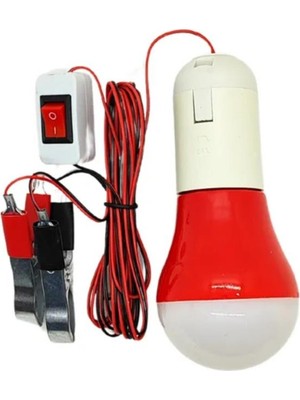 Abnturk Yüksek Kalite 5 Watt 12V Akü Mandallı LED Ampul 4 Metre Kablo Taşınabilir Aydınlatma