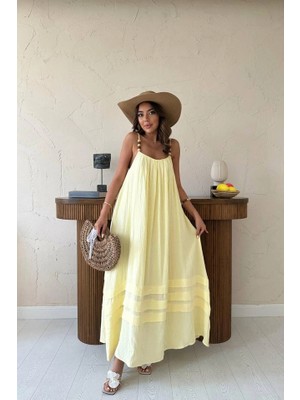 Stores36 Sarı Askılı Müslin Elbise