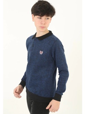 3 Selanik Yaka Nakışlı Kazak - Lacivert -