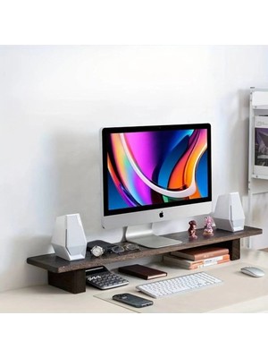 Tiydem Masif Doğal Ahşap Monitör Yükseltici Monitor Altlığı Monitör Sehpası (60 cm x 18 Cm)
