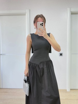 Stores36 Arkası Kanatlı Uzun Elbise- Siyah