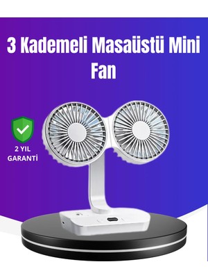 Antalya Mermerit ve Granit 720° Döner Çift Taraflı Masaüstü Vantilatör – USB Şarjlı Sessiz Fan