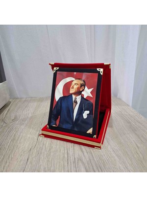 Ck Store Kırmızı Kadife Kutu Plaket Atatürk Temalı 16X20